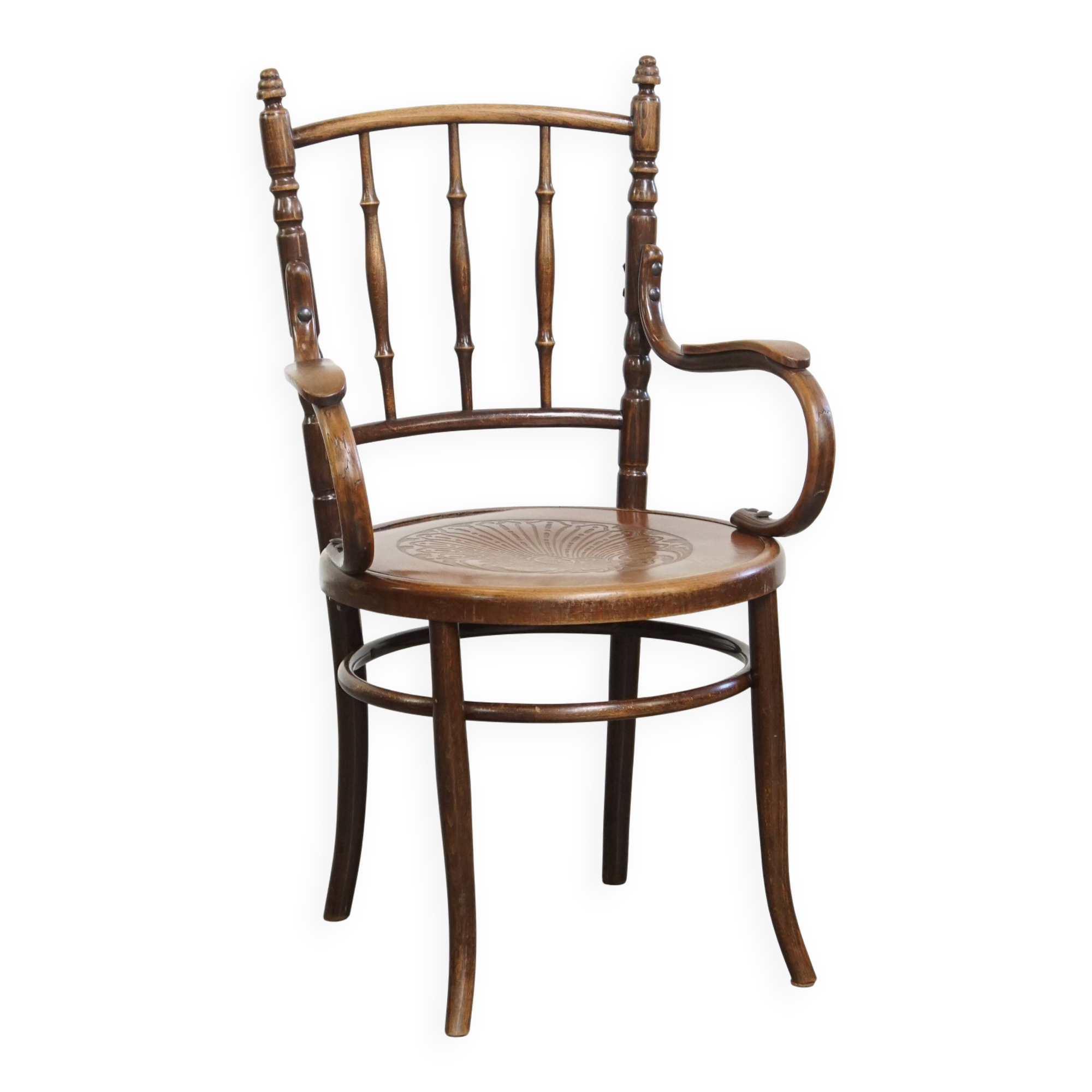 Chaise bistrot ancienne en bois avec accoudoirs