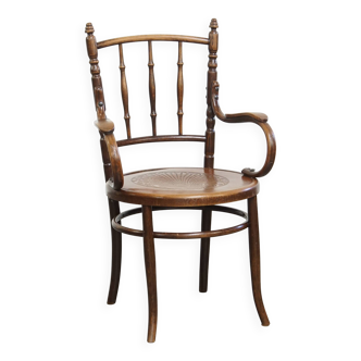Chaise bistrot ancienne en bois avec accoudoirs