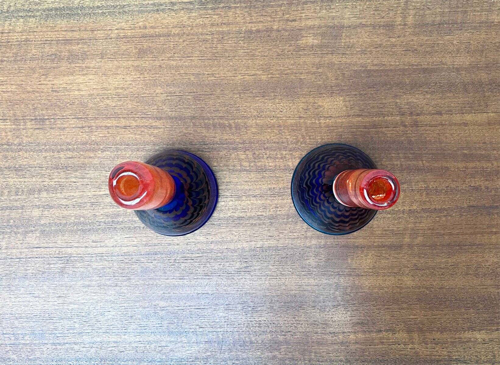 Vintage art glass candle holders, set of 2