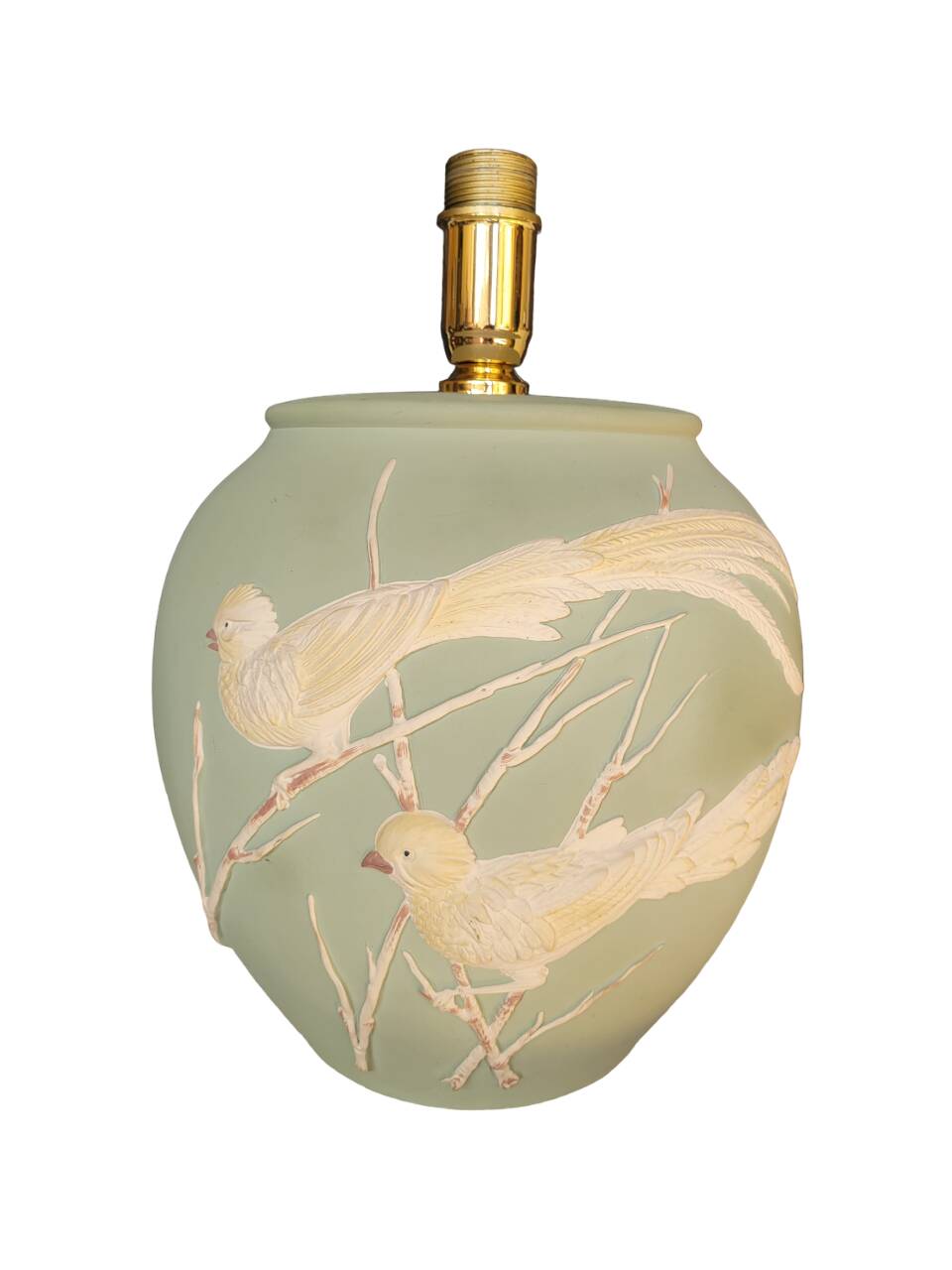 Matt green table lamp and birds in relief