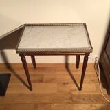 Louis XVI style side table in mahogany and white marble tray.