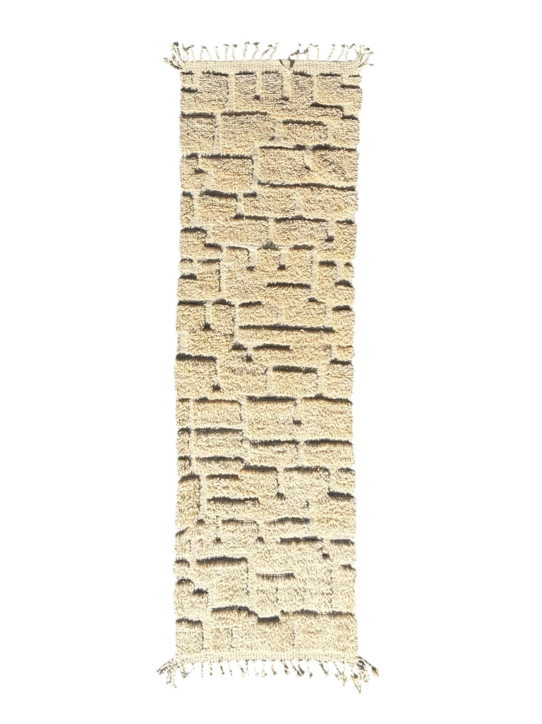 Moroccan Berber rug long in blue and white wool 80x310 cm – Runner rug