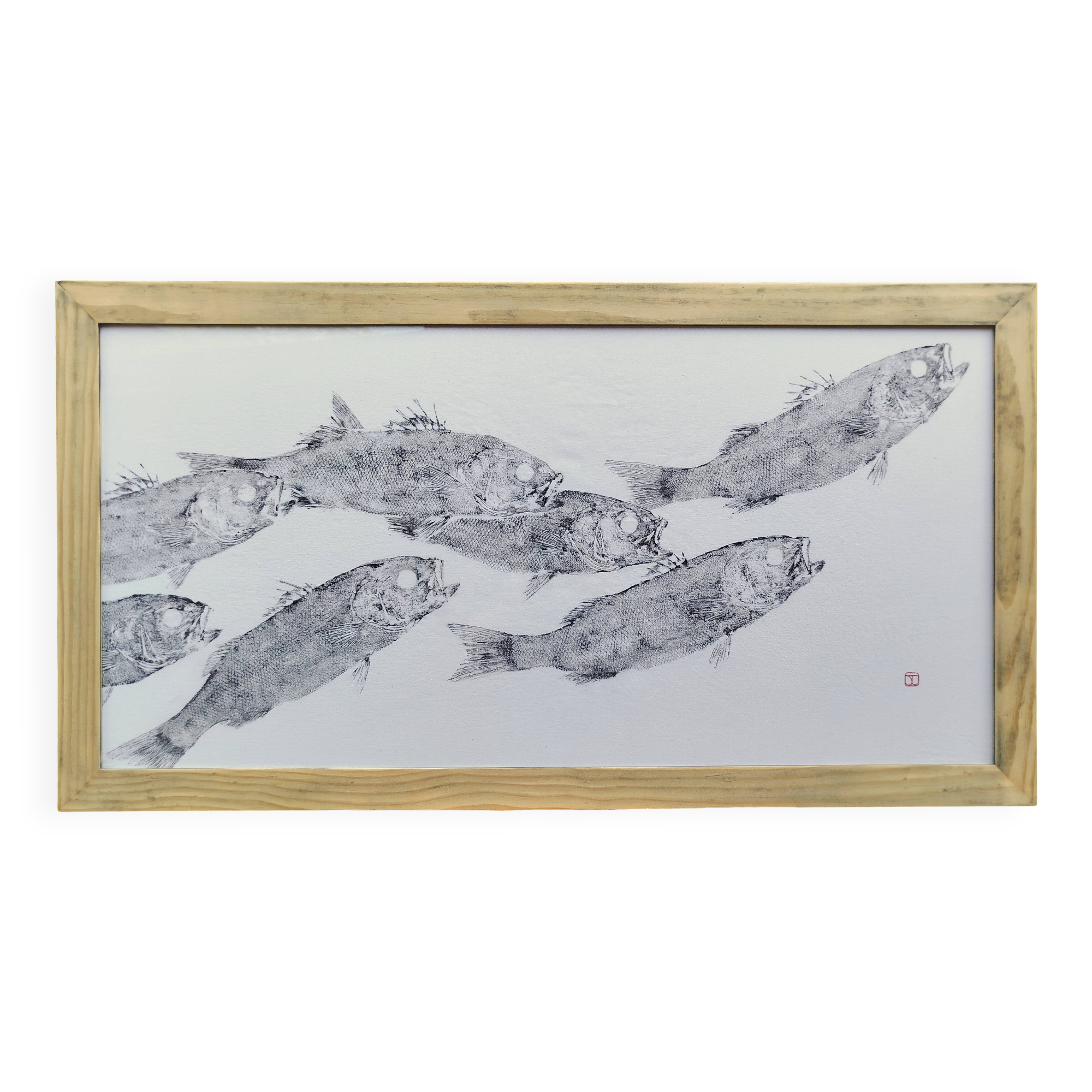 Original print of a school of fish