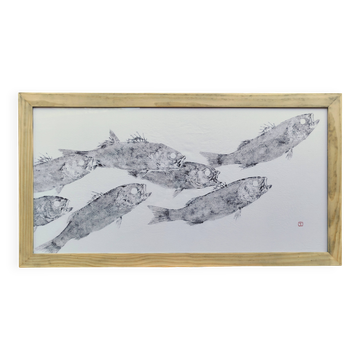 Original print of a school of fish