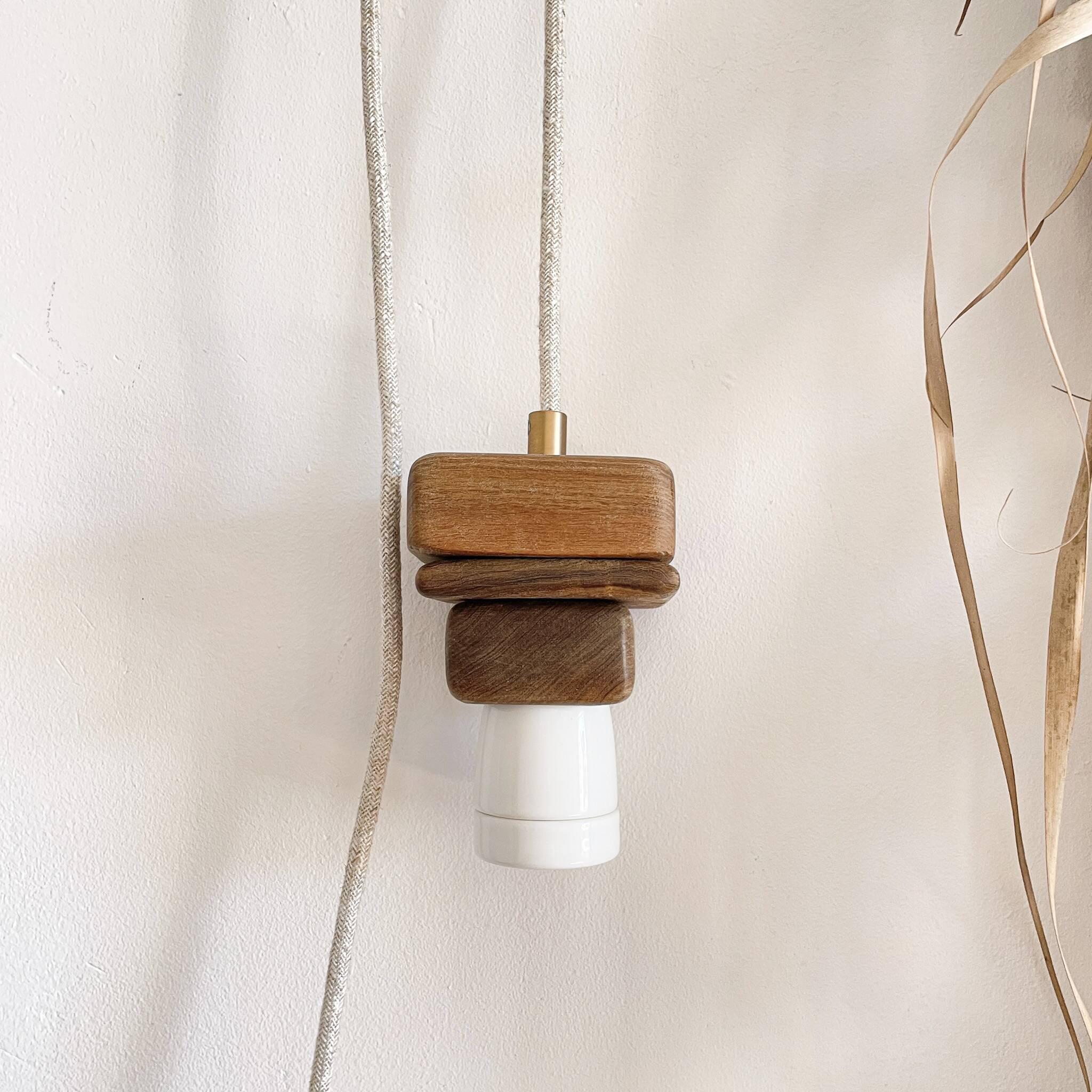 Wooden portable lamp with linen cable