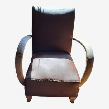 Art Deco leather armchair 1930 wood base