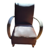 Fauteuil cuir art déco 1930 base bois