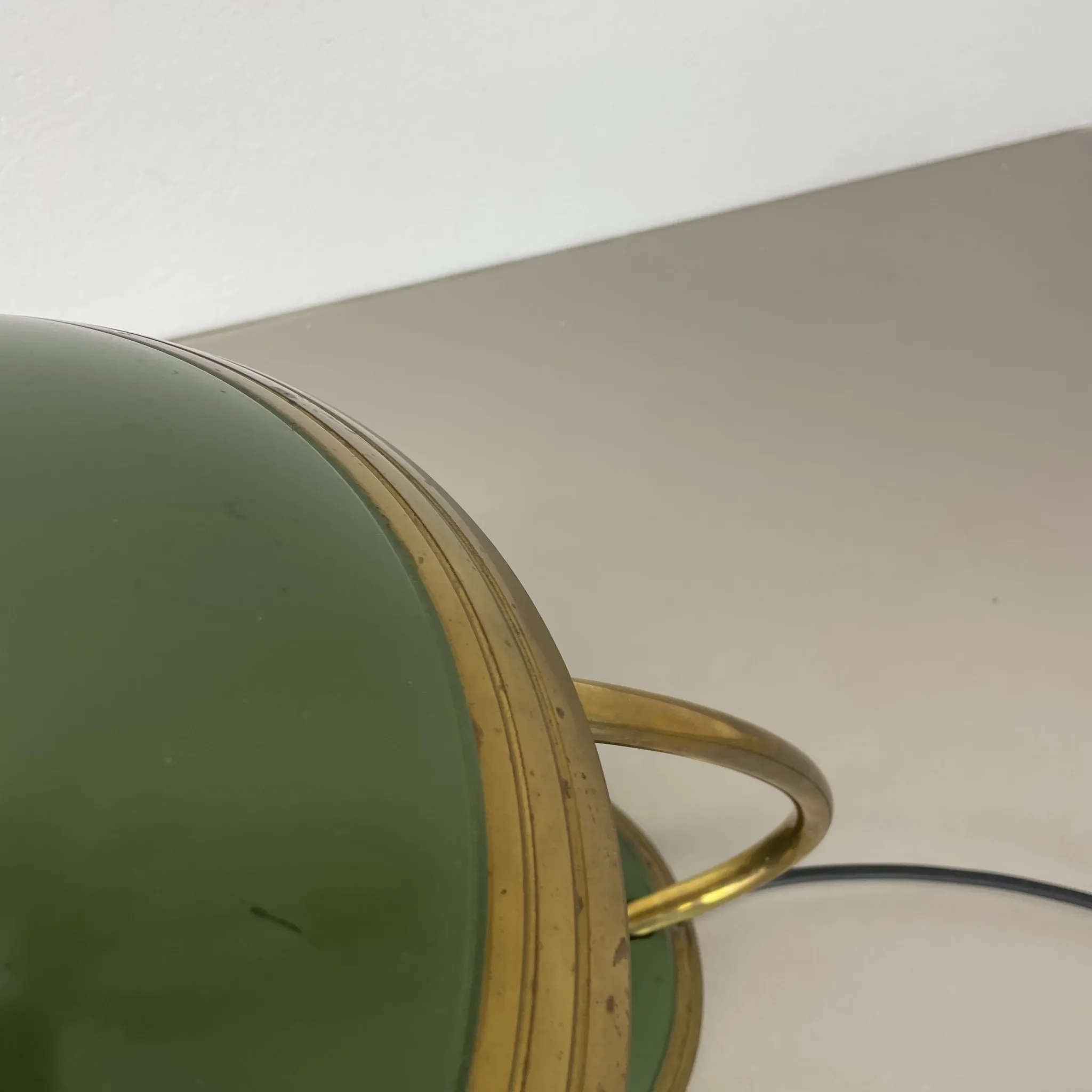 German green bauhaus table lamp in brass and metal by helo lights, germany, 1950s