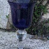 Set of 4 wine glasses in blown and bubbled glass, duo line, biot glassware style, unsigned