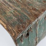 Industrial green wooden stool with nice patina, France 1900