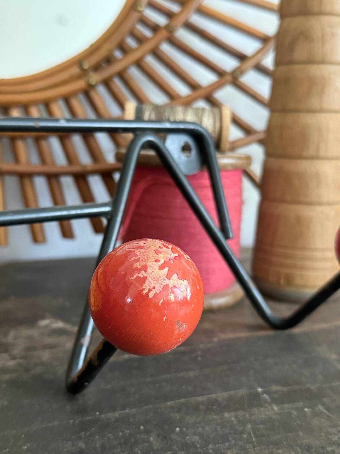 Wall coat rack with vintage red balls