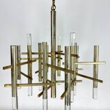 Sciolari 9 lights slight gilded chrome and perspex Chandelier model Ice, Italy 60s