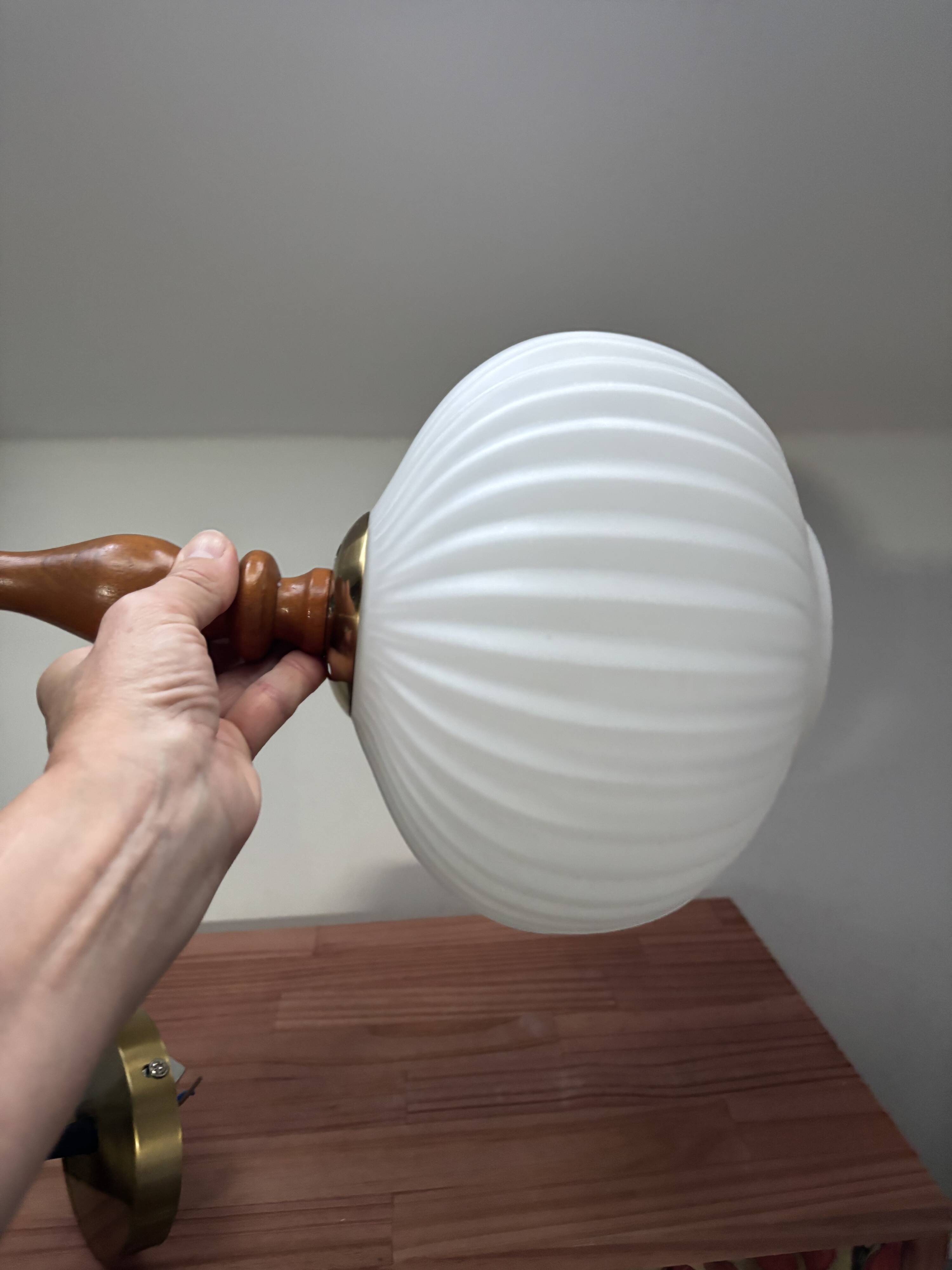 Vintage Scandinavian pendant light in white pleated opaline