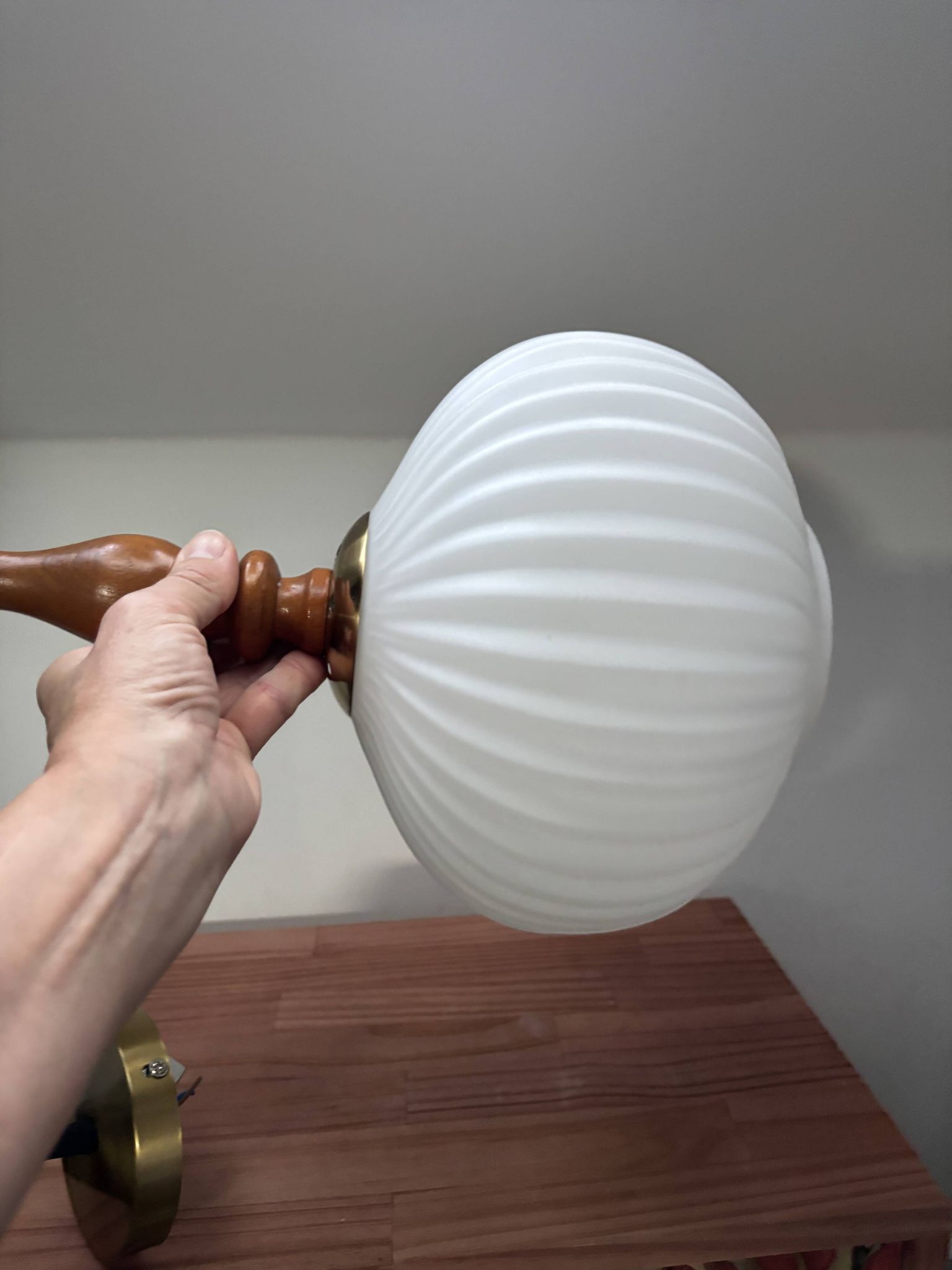 Vintage Scandinavian pendant light in white pleated opaline