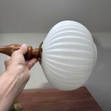 Vintage Scandinavian pendant light in white pleated opaline