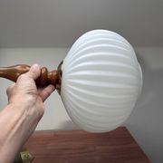 Vintage Scandinavian pendant light in white pleated opaline