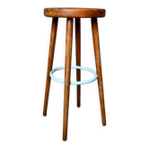 Vintage 60s bar stool in blue lacquered wood and metal.