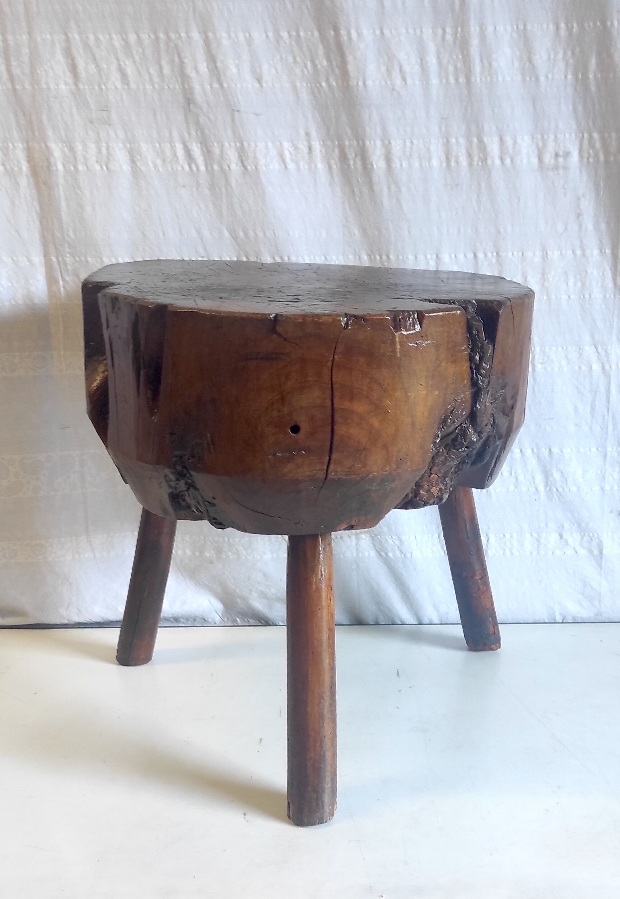 Brutalist solid oak side table – 40s/50s