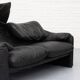 Black leather Cassina Maralunga sofa, 1970s