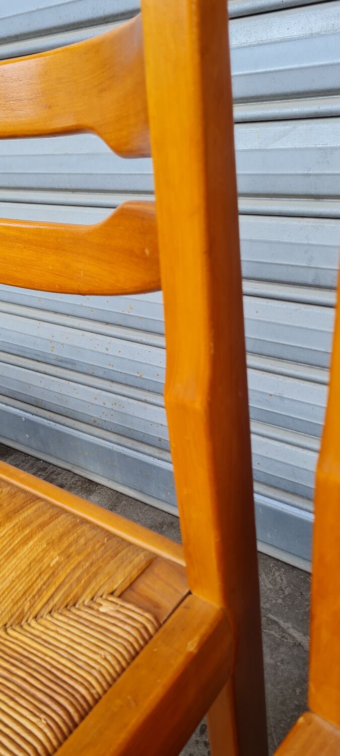 Set of 8 chairs in elm and straw by Maison Regain