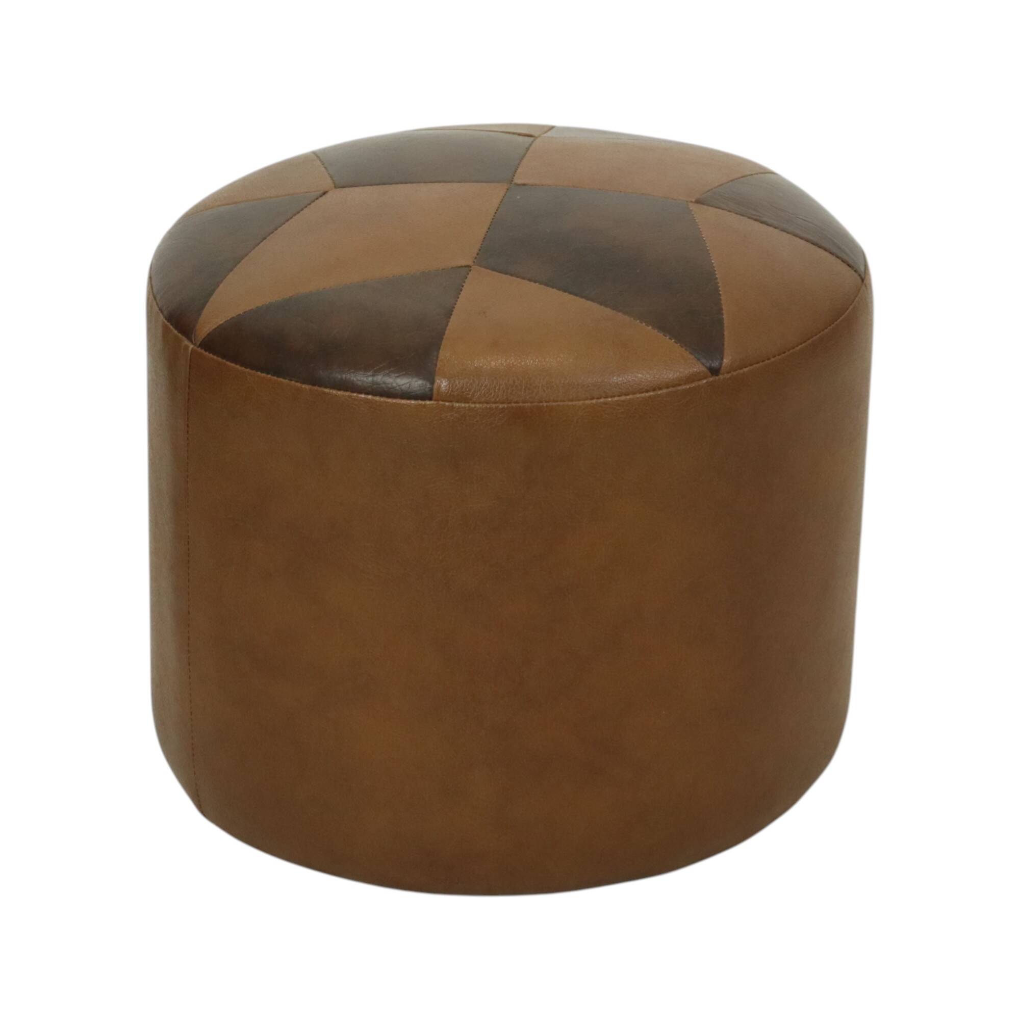 Round Vintage Pouf Brown Star Motif Skai Sixties