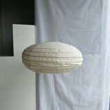 Suspension in rattan and natural japanese linen lantern shape h70 d50