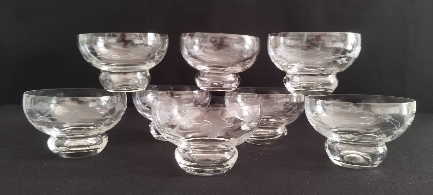 Vintage Engraved Crystal Champagne Glasses