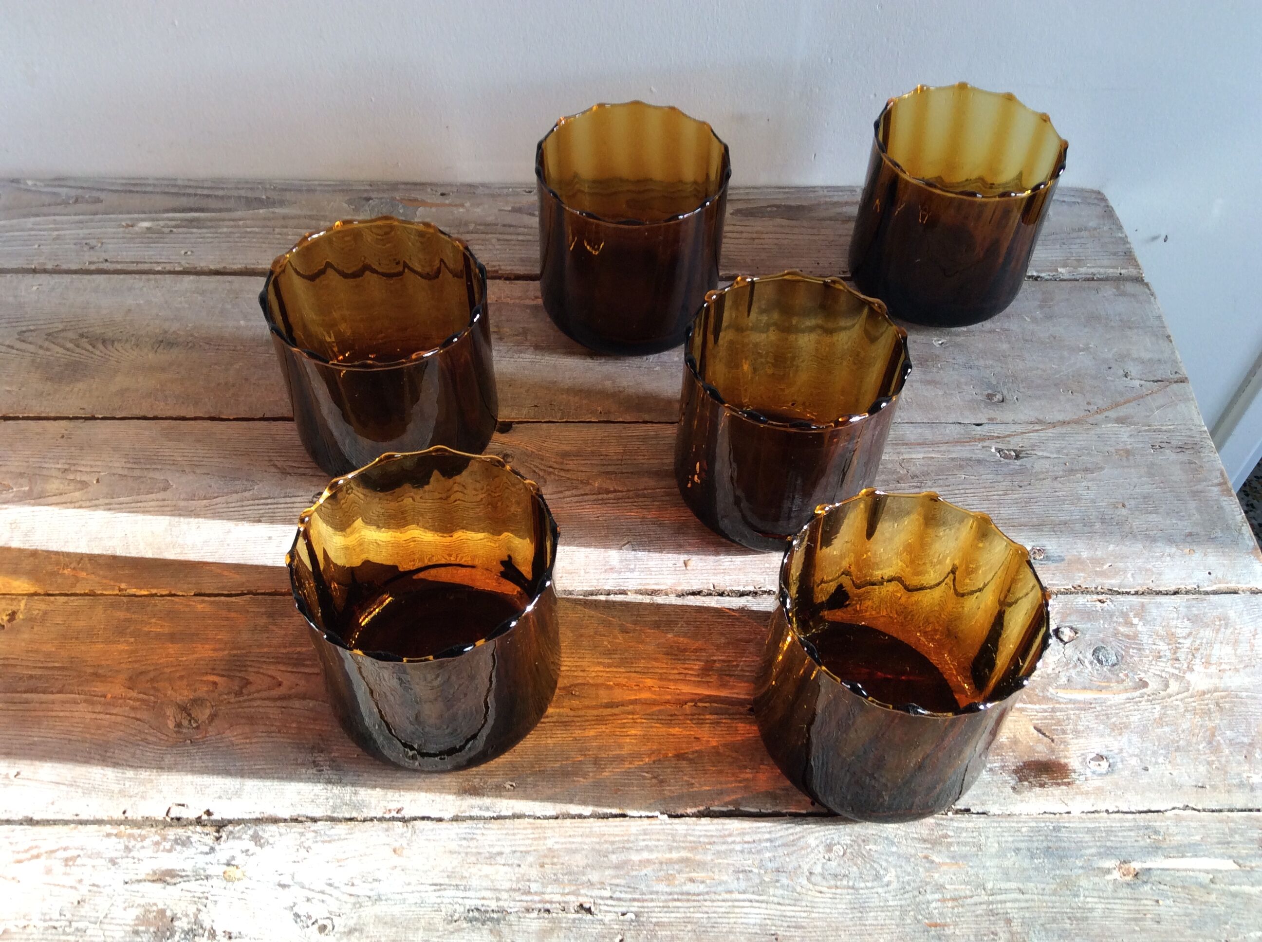 Series of 6 amber glasses
