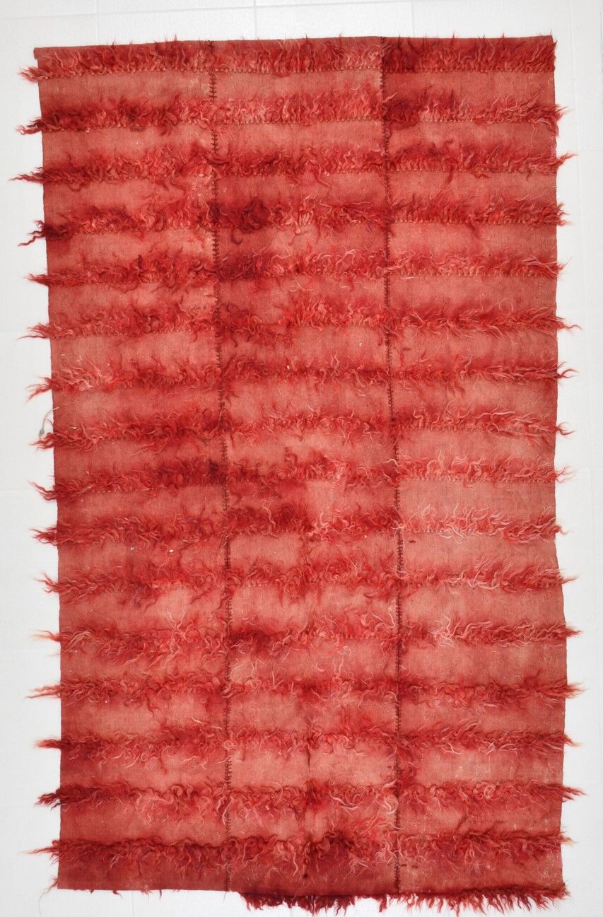 Tapis vintage tissé turc rouge doux 4x7, 128x216 cm
