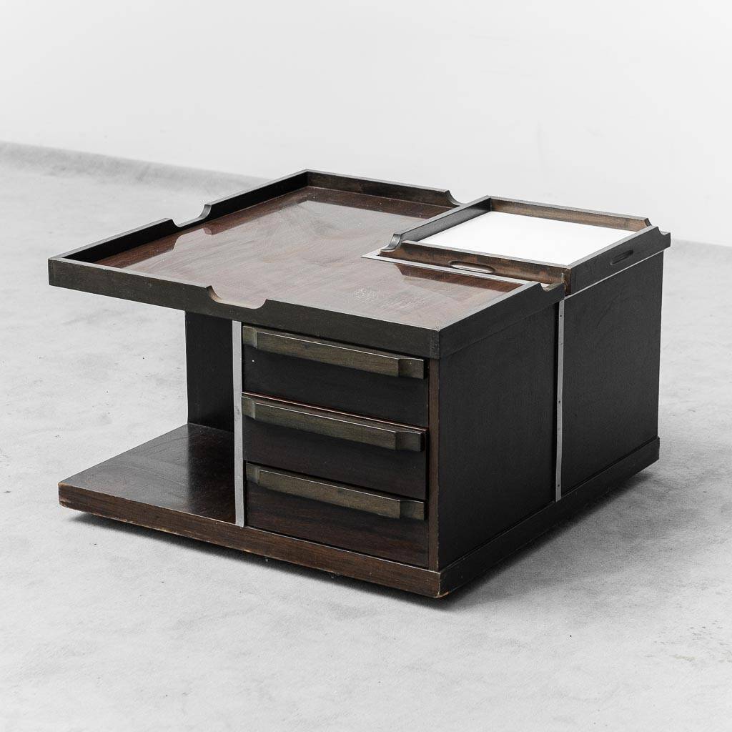 Tavolino da caffè multifunzione con ruote legno metallo anni ’70 vintage