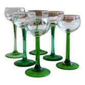 6 mismatched vintage Alsace wine glasses – Green stems