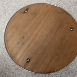 Art-deco chrome metal round mirror tray