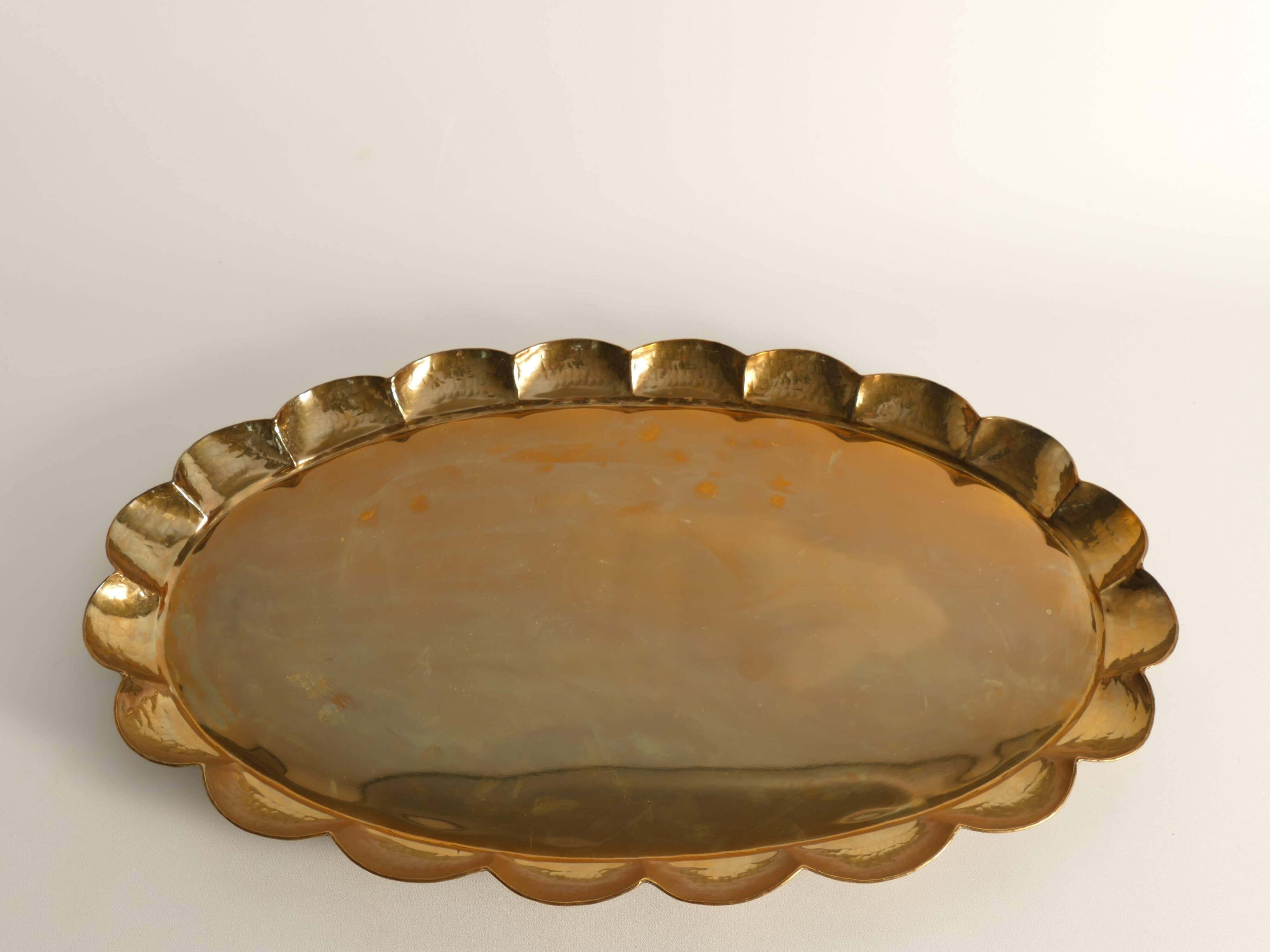 Hollywood Regency Oval Brass Tray by Arvid Johansson, Arvika Konstsmide, Sweden
