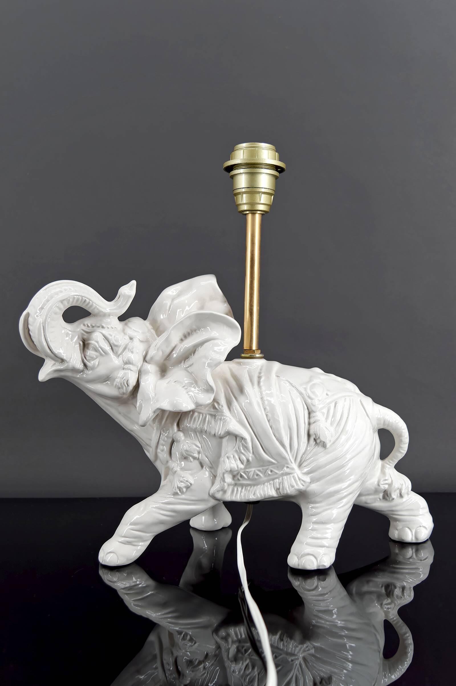 Pair of White Ceramic Sculptural Lamps, Elephants, Italy, 1970