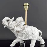 Pair of White Ceramic Sculptural Lamps, Elephants, Italy, 1970