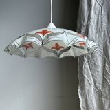 Small vintage chandelier in white and orange glass, geometric patterns D:43