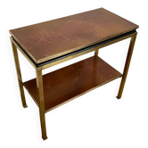 Brass side table, black lacquered metal and amber celluloid top by Guy Lefèvre for Maison Jansen.