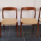 Niels Moller, chaises de salle à manger danoises  en bois et cordon papier
