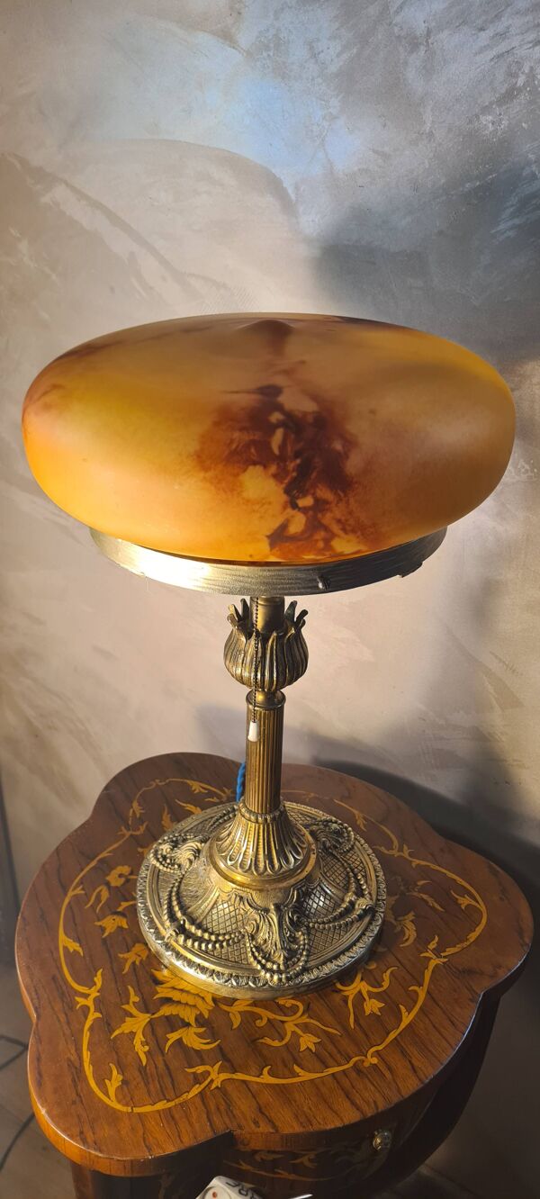 lampe  ancienne bronze massif 51x33x6kg pate verre 1920