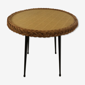 Table en bois et osier des années 60