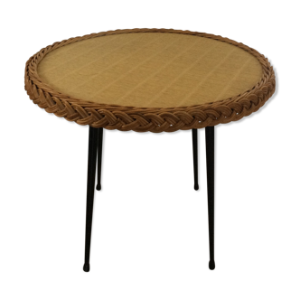 Table en bois et osier des années 60