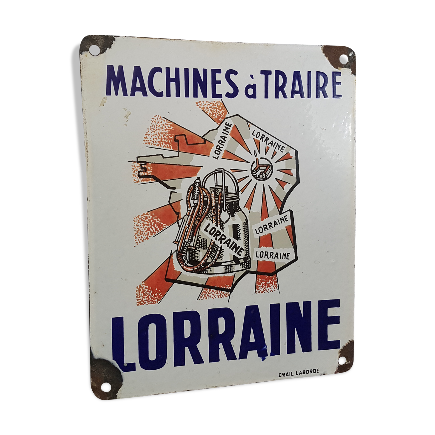 Plaque émaillée " Machine à traire Lorraine"  vintage 50