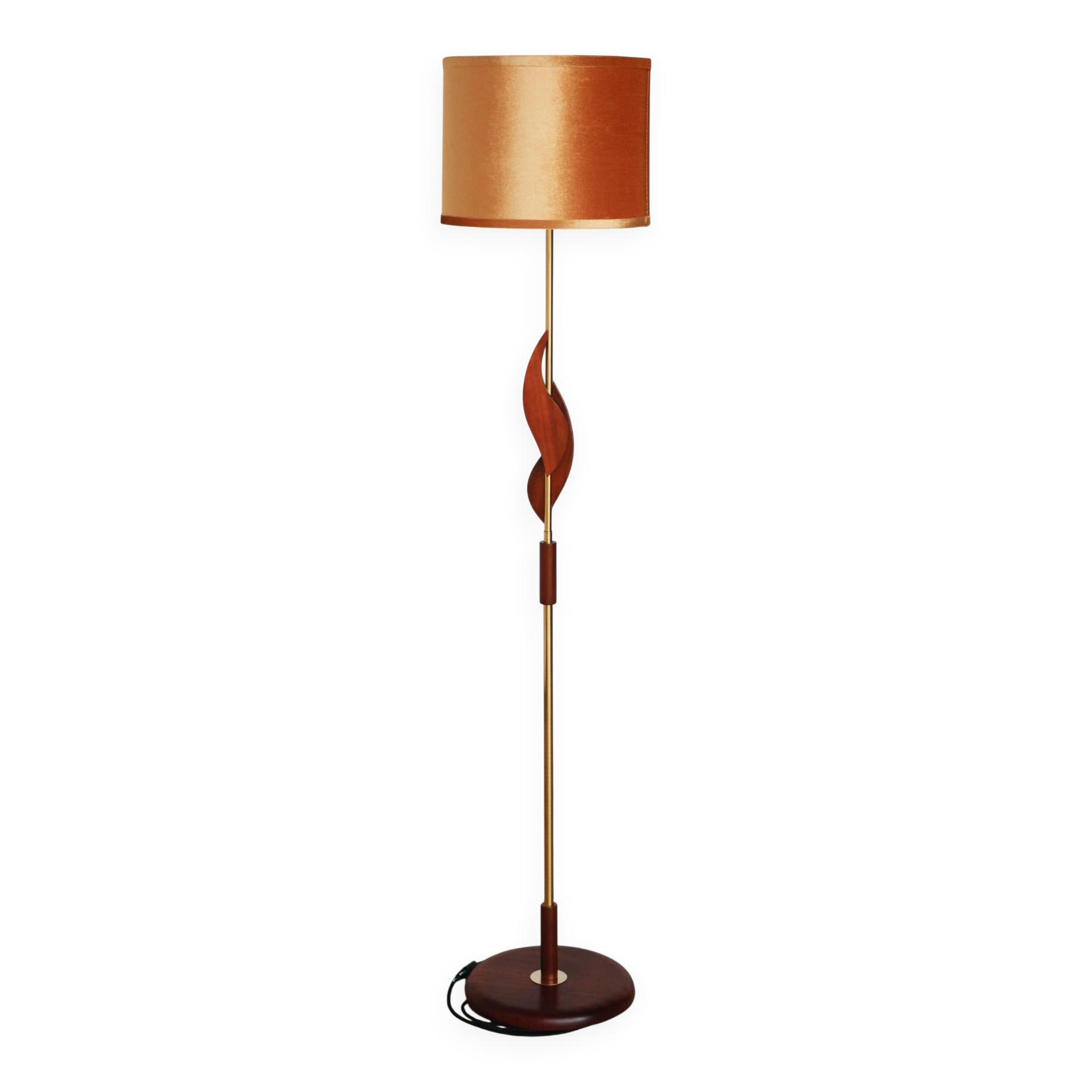 Teak and brass vintage Scandinavian floor lamp 1960 | Bakelite