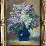 Painting "Bouquet of Lilac" signed G. Beaudouin late nineteenth + frame