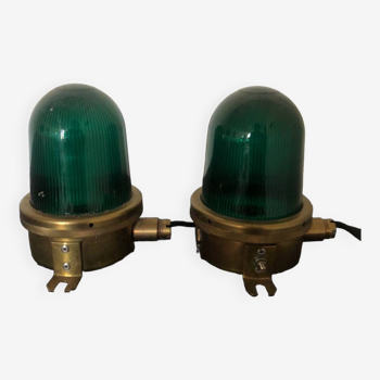 Pair of brass marine lamps