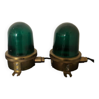 Pair of brass marine lamps