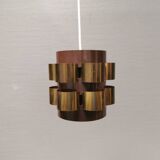 Danish cylindrical hanging lamp in brown and gold 1980s