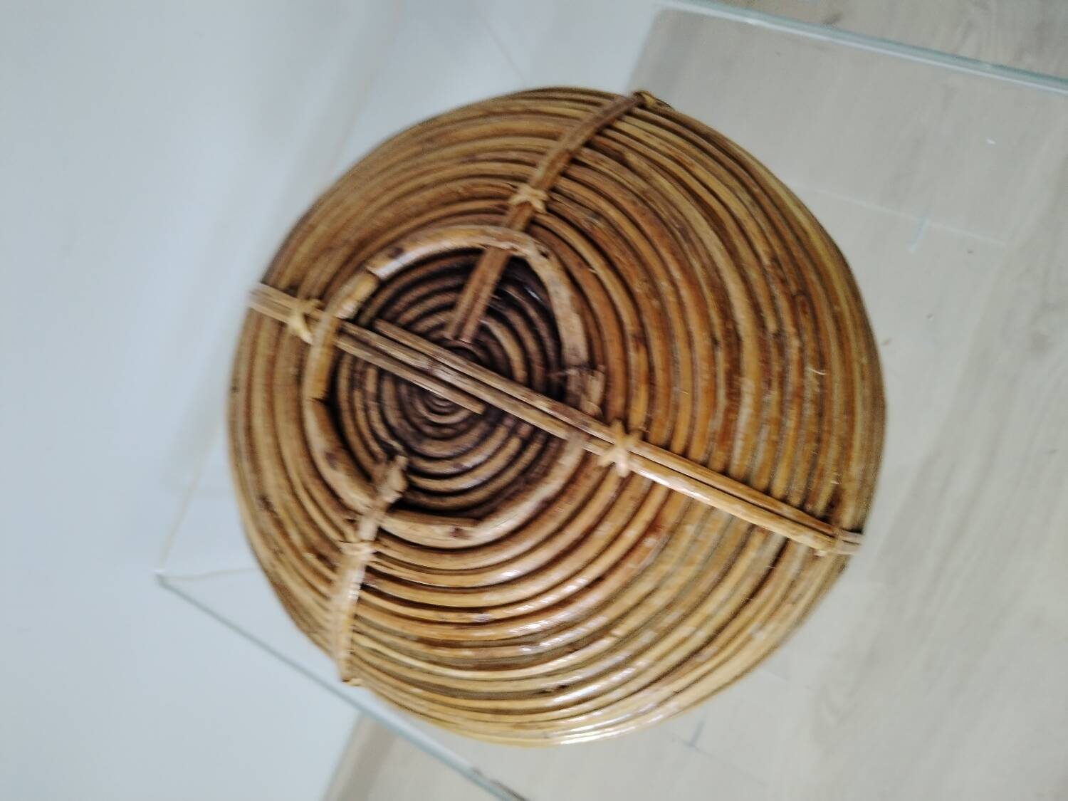 Brass rattan basket, Italy 1950s