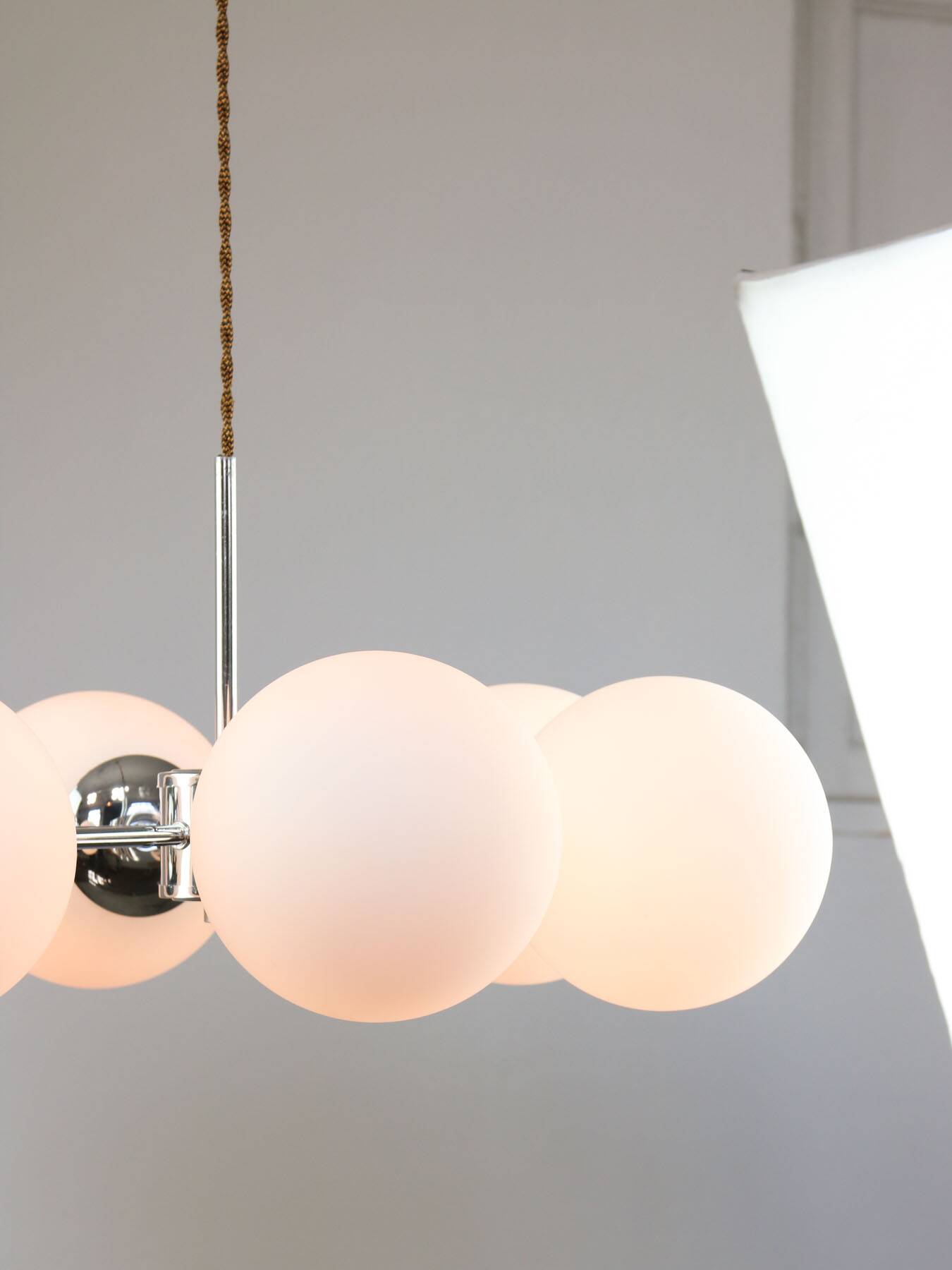 Space-age Italian Sputnik Chrome & Opaline Chandelier, 1970s