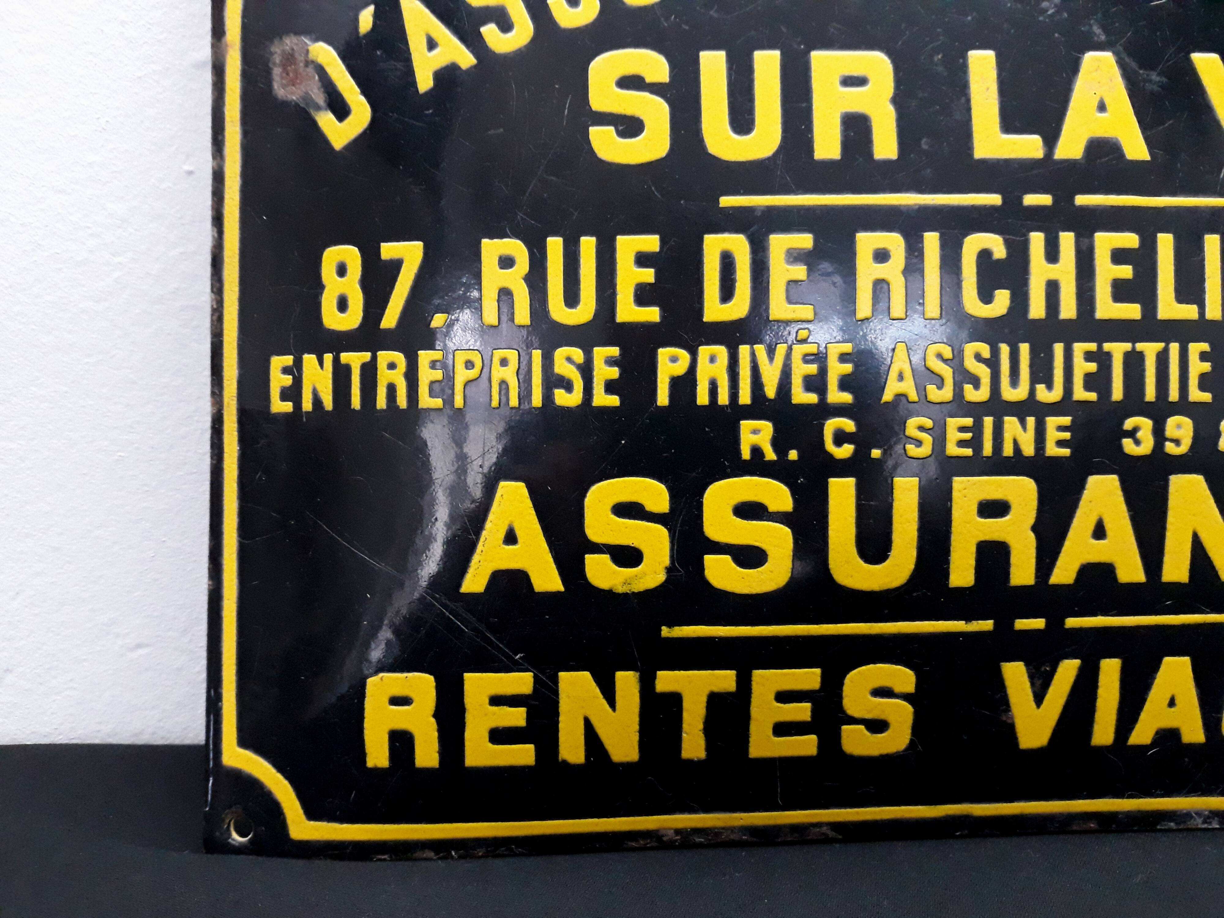 Plaque émaillée compagnie assurance vintage
